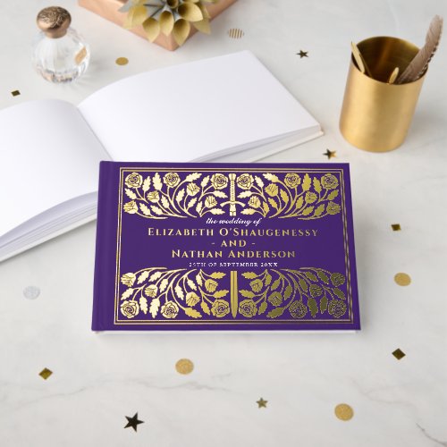 Purple Fantasy Royal Medieval Sword Wedding Foil Guest Book