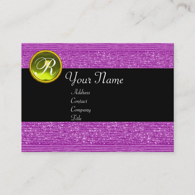 PURPLE FASHION BEADS YELLOW TOPAZ GEM MONOGRAM BUSINESS CARD (Front)