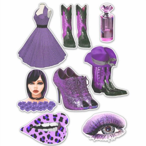 Purple Fashion Makeup clothes collage art  Sticker