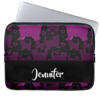 Purple fat cats silhouette on black laptop sleeve