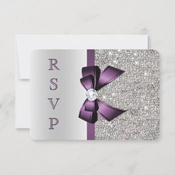 Purple Faux Bow Silver Sequins Diamond Rsvp by GroovyGraphics at Zazzle