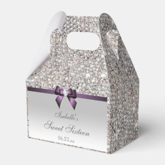 Purple Faux Bow Silver Sequins Sweet 16 Favor Boxes