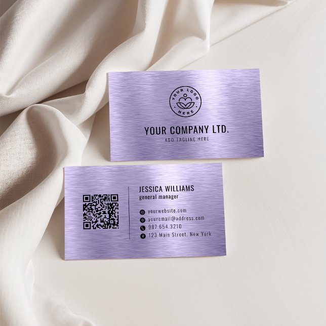 Purple Faux Brushed Metal Professional QR Code Business Card (Creator Uploaded)
