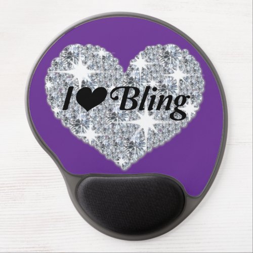 Purple Faux Diamond Heart I Love Bling Design Gel Mouse Pad
