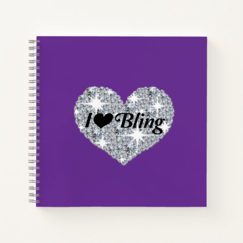 Purple Faux diamond heart I Love Bling design  Notebook
