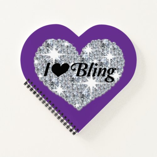 Purple Faux diamond heart I Love Bling design  Notebook