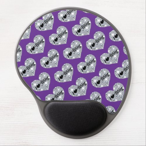 Purple Faux Diamond I Love Bling Heart Pattern Gel Mouse Pad