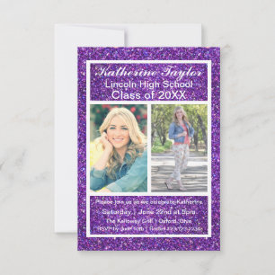 Purple Faux Glitter - 3x5 Grad Announcement