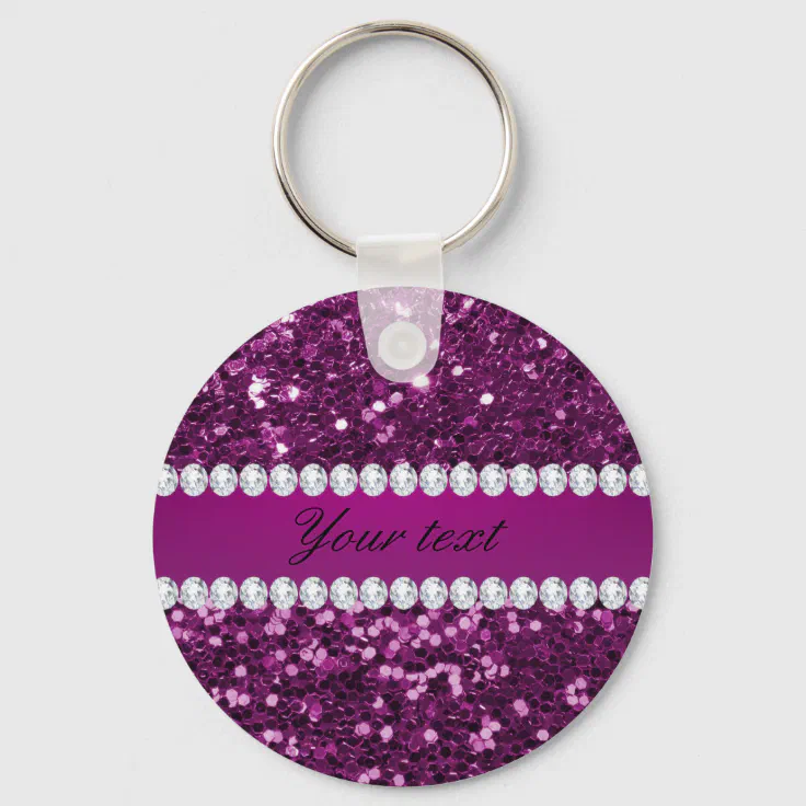 Purple Faux Glitter and Diamonds Keychain Zazzle