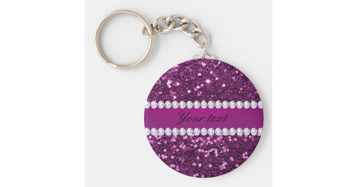 Purple Faux Glitter and Diamonds Keychain