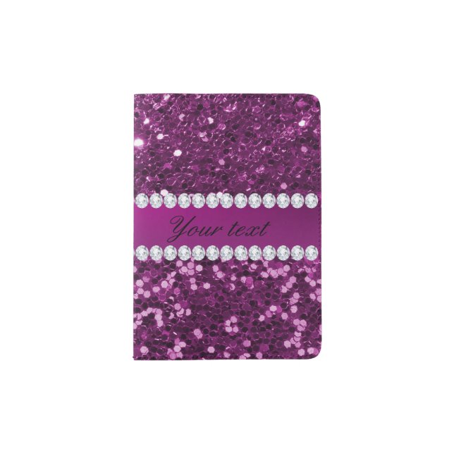Purple Faux Glitter and Diamonds Passport Holder (Front)