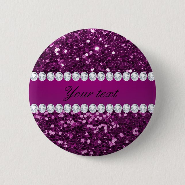 Purple Faux Glitter and Diamonds Pinback Button (Front)