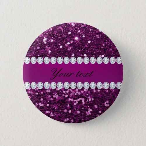 Purple Faux Glitter and Diamonds Pinback Button