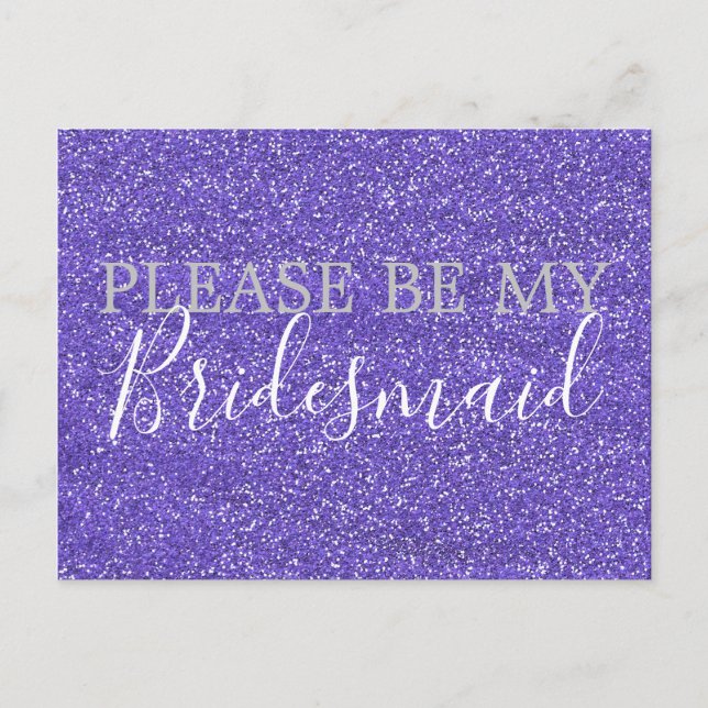 Purple Faux Glitter Bridesmaid Proposal Invitation Postcard (Front)