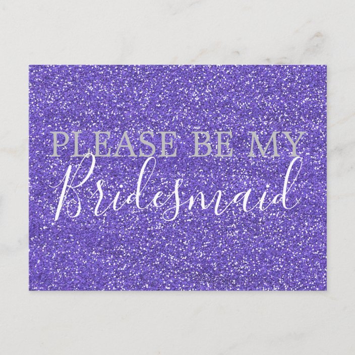 Purple Faux Glitter Bridesmaid Proposal Invitation Postcard | Zazzle.com