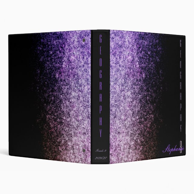 Purple faux glitter gradient and black chic 3 ring binder (Background)