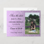 Purple Faux Glitter Graduate Photo Save The Date Announcement Postcard (Front/Back)