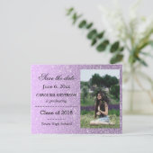Purple Faux Glitter Graduate Photo Save The Date Announcement Postcard (Standing Front)