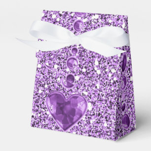 Purple Faux Glitter & Heart Droplets Favor Boxes