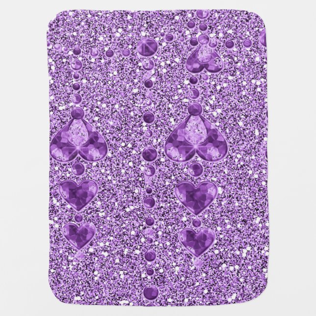 Purple Faux Glitter & Heart Droplets Swaddle Blanket (Front)