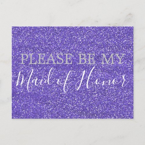 Purple Faux Glitter Maid of Honor Proposal Invitation Postcard
