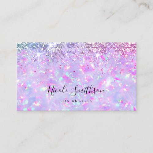purple faux glitter opal mineral  business card