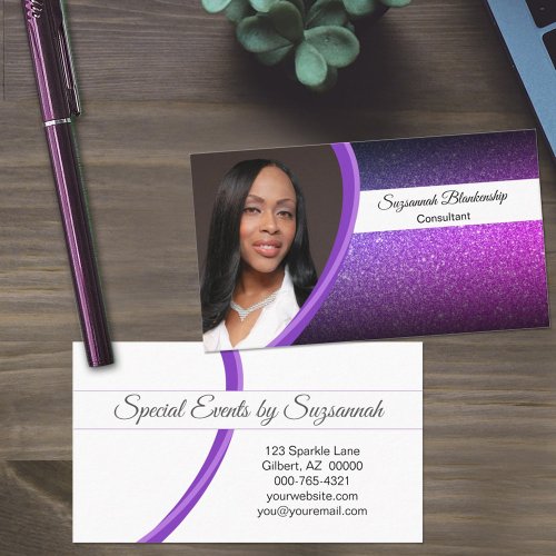 Purple Faux Glitter Professional Custom Photo  Business Card