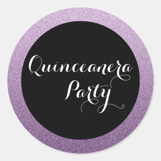 Purple Faux Glitter Quinceanera Favor Seal Sticker (Front)
