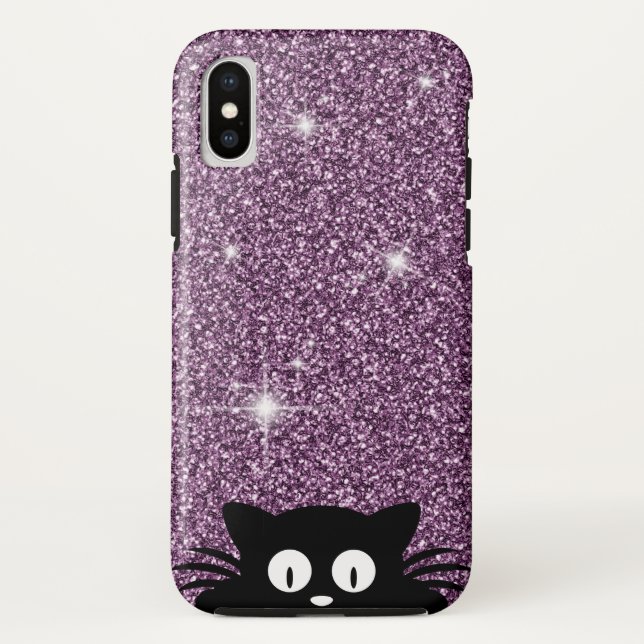 Purple Faux Glitter Shimmer Texture with a Cat Case-Mate iPhone Case (Back)