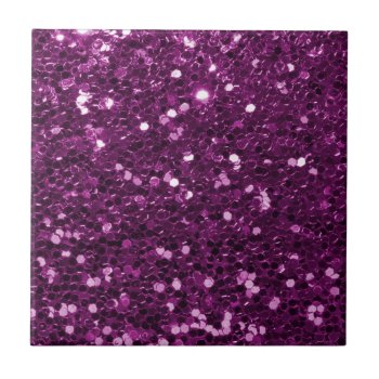 Purple Faux Glitter Sparkles Ceramic Tile by glamgoodies at Zazzle
