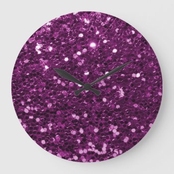 Purple Faux Glitter Sparkles Large Clock by glamgoodies at Zazzle