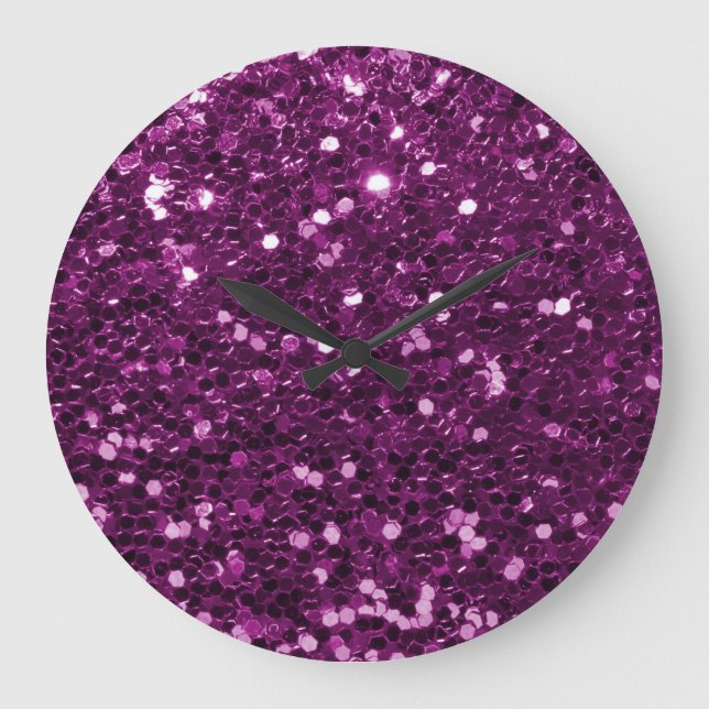 Purple Faux Glitter Sparkles Large Clock (Front)