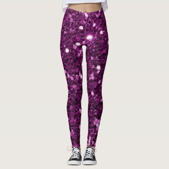 Purple Faux Glitter Sparkles Leggings by glamgoodies at Zazzle