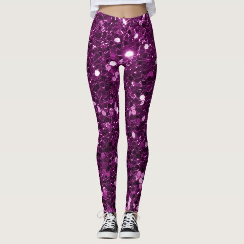 Purple Faux Glitter Sparkles Leggings