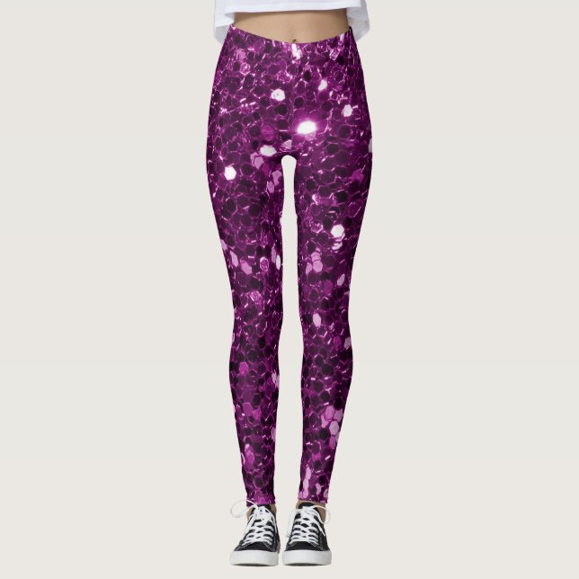 Purple Faux Glitter Sparkles Leggings (Front)