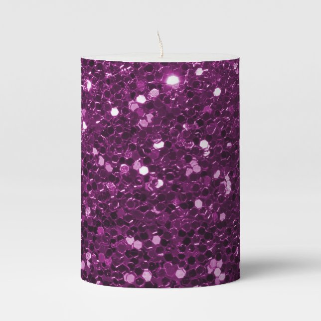 Purple Faux Glitter Sparkles Pillar Candle (Front)