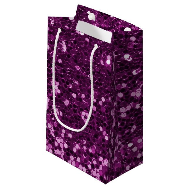 Purple Faux Glitter Sparkles Small Gift Bag (Front Angled)