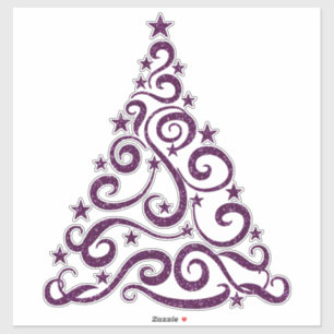 Purple Faux Glitter Swirl Christmas Tree Sticker