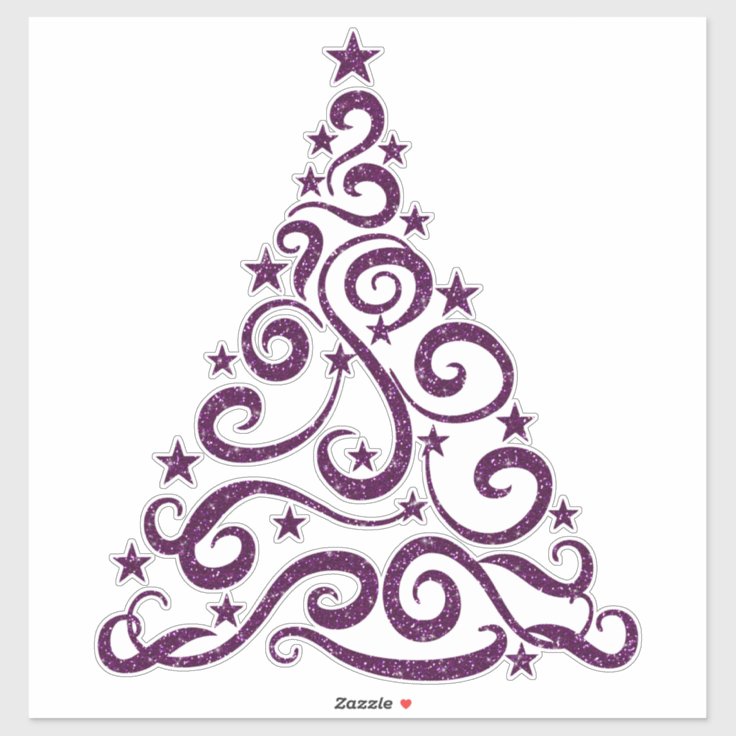 Purple Faux Glitter Swirl Christmas Tree Sticker | Zazzle