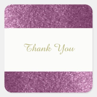 Purple Faux Glitter Thank You Square Sticker