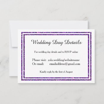 Purple Faux Glittered Trim - Wedding Day Details Rsvp Card by Midesigns55555 at Zazzle
