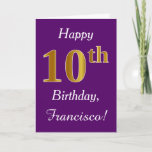 [ Thumbnail: Purple, Faux Gold 10th Birthday + Custom Name Card ]
