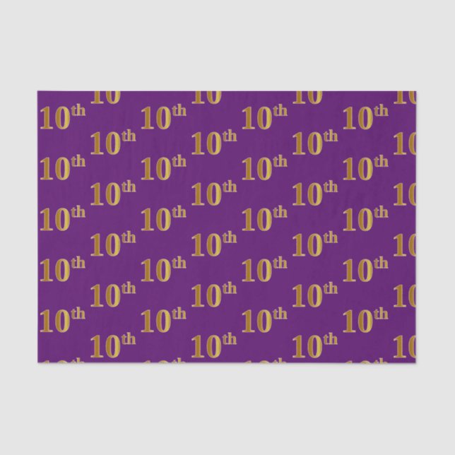 Purple, Faux Gold 10th (Tenth) Event Tissue Paper (Front)