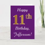 [ Thumbnail: Purple, Faux Gold 11th Birthday + Custom Name Card ]