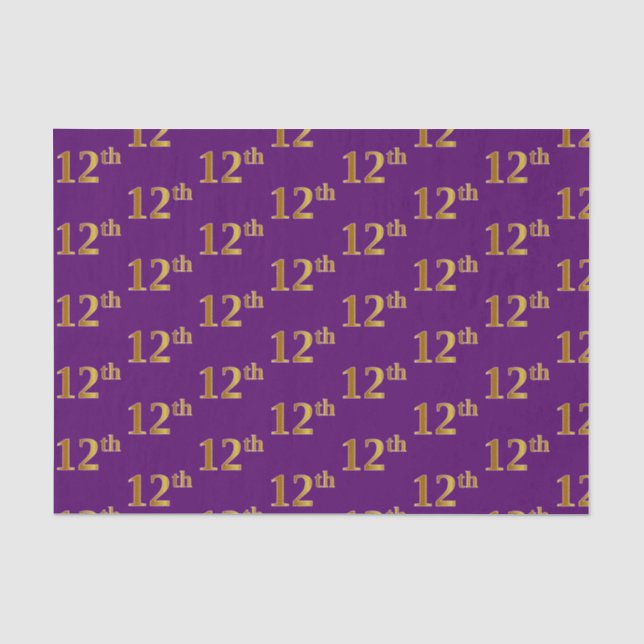 Purple, Faux Gold 12th (Twelfth) Event Tissue Paper (Front)
