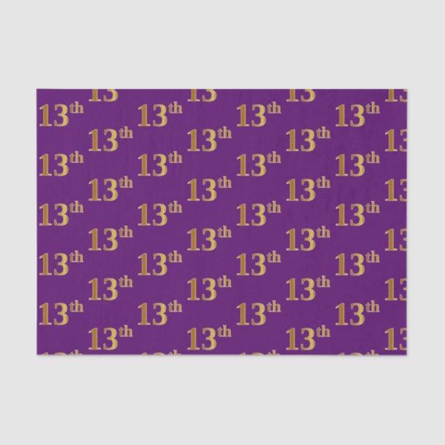 Purple, Faux Gold 13th (Thirteenth) Event Tissue Paper (Front)