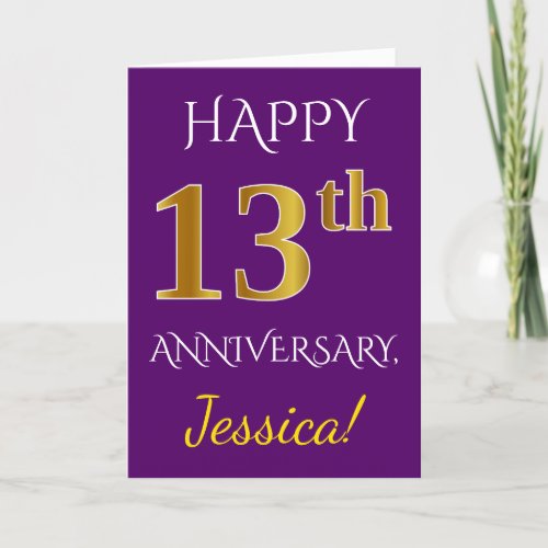 Purple Faux Gold 13th Wedding Anniversary  Name Card