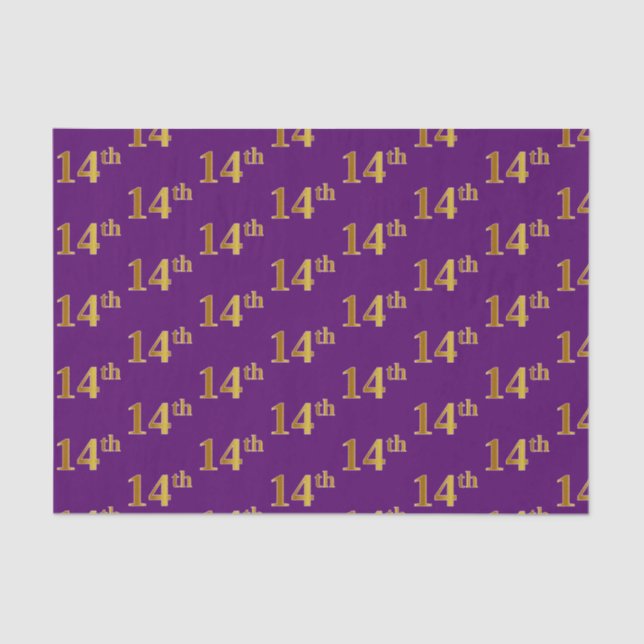 Purple, Faux Gold 14th (Fourteenth) Event Tissue Paper (Front)