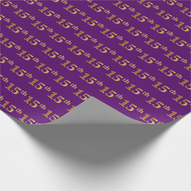 Purple, Faux Gold 15th (Fifteenth) Event Wrapping Paper (Corner)