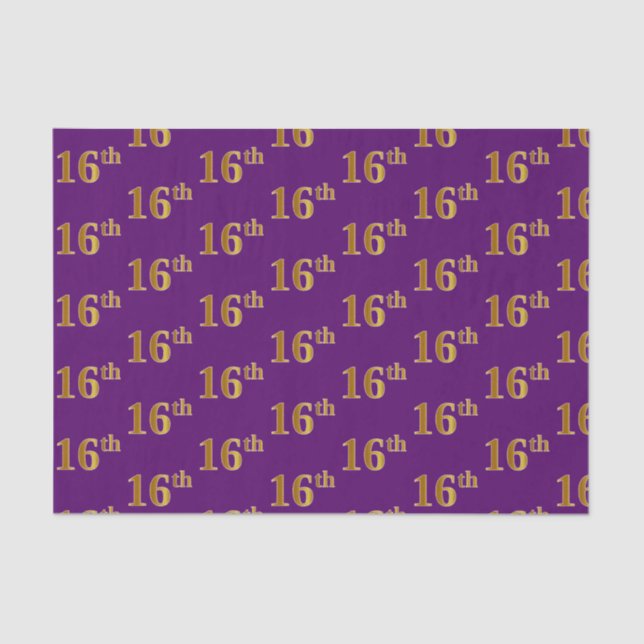 Purple, Faux Gold 16th (Sixteenth) Event Tissue Paper (Front)
